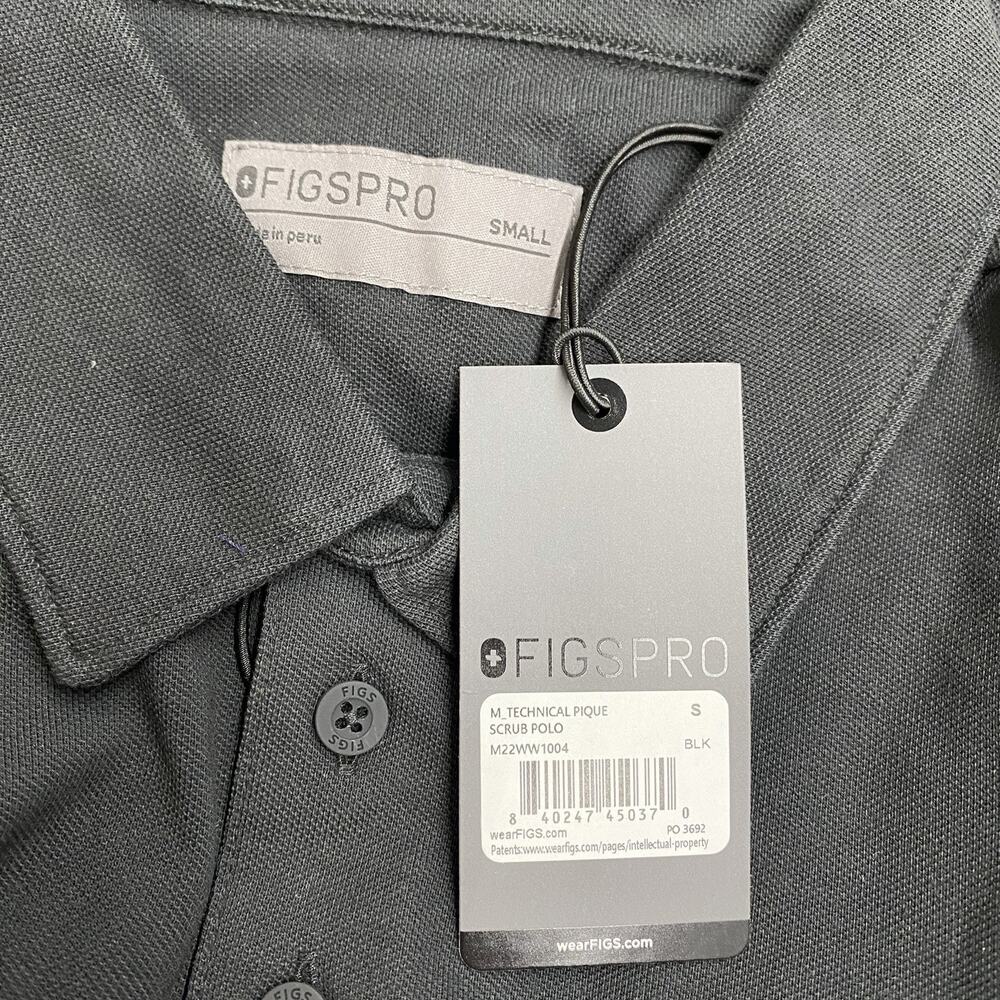 FIGS PRO Men’s Small Black Technical Pique Scrub Polo NWT Pima Cotton M22WW1004 - Picture 3 of 15